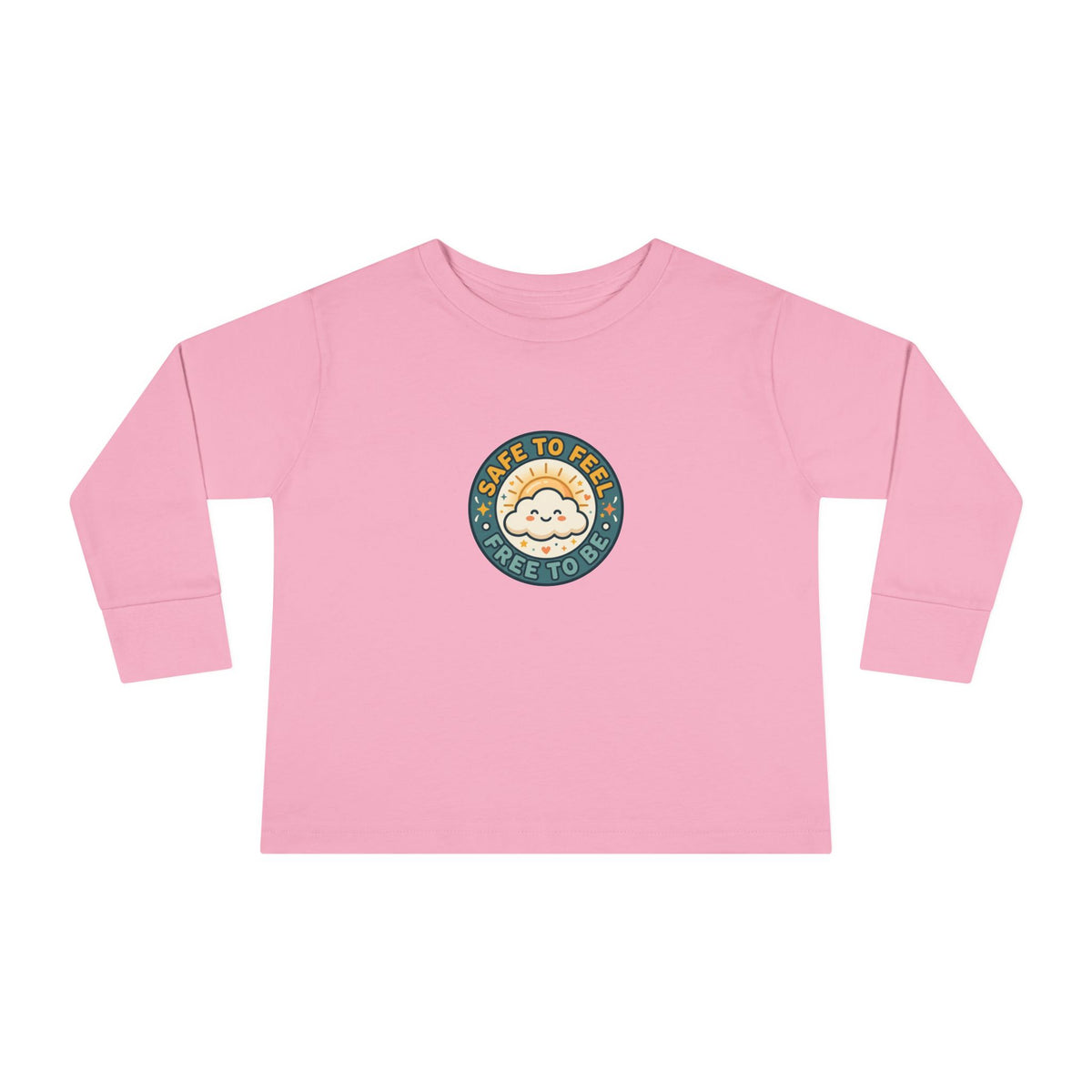 "Safe to Feel, Free to Be" Toddler Long Sleeve Tee — Cozy Cloud Emblem | Uplifted By Design™ Inspirational Kids Shirt