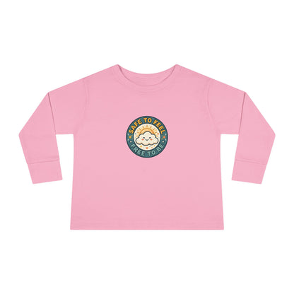 "Safe to Feel, Free to Be" Toddler Long Sleeve Tee — Cozy Cloud Emblem | Uplifted By Design™ Inspirational Kids Shirt