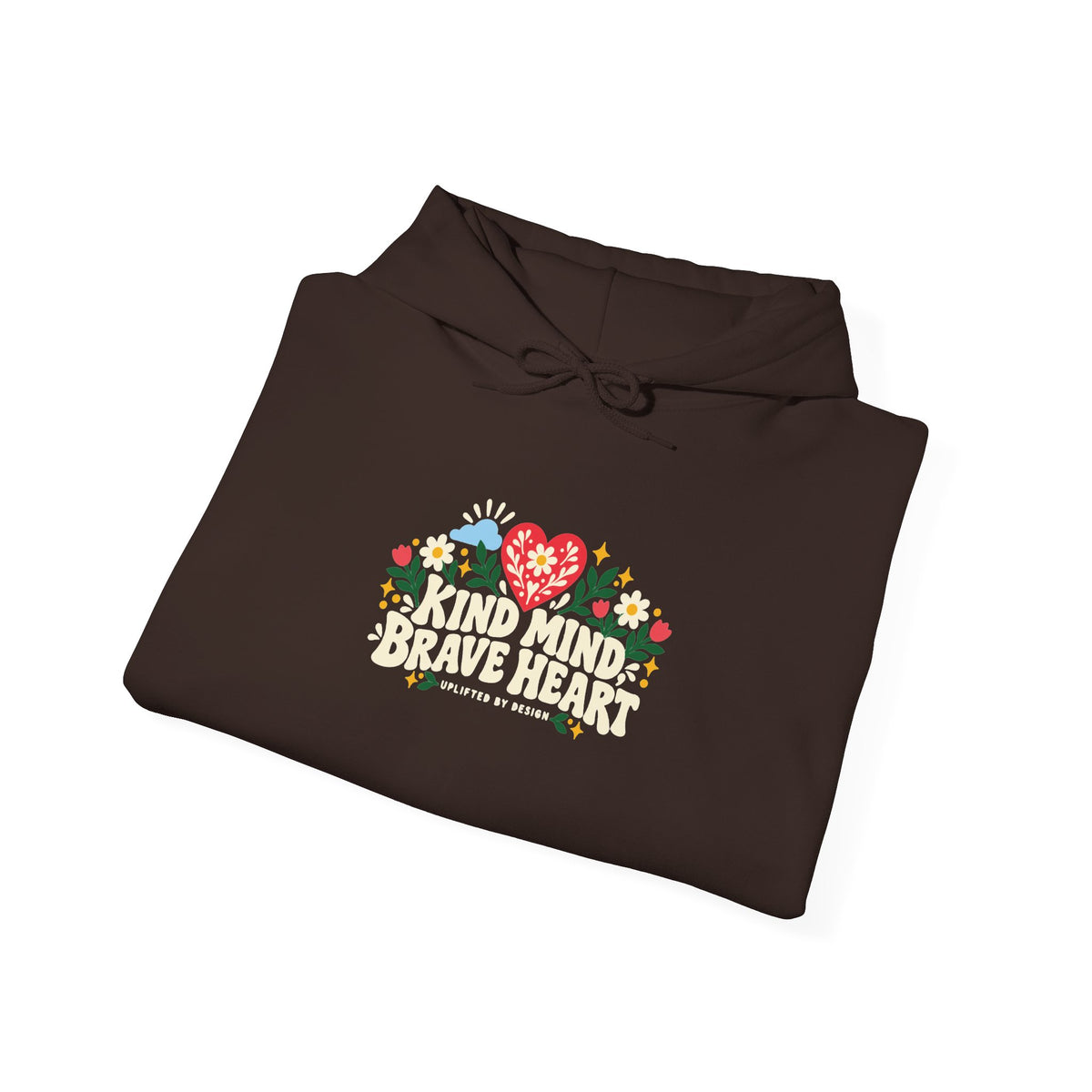 "Kind Mind, Brave Heart" Unisex Hoodie — Floral Heart Graphic | Uplifted By Design™ Mental Health & Emotional Wellbeing Hoodie