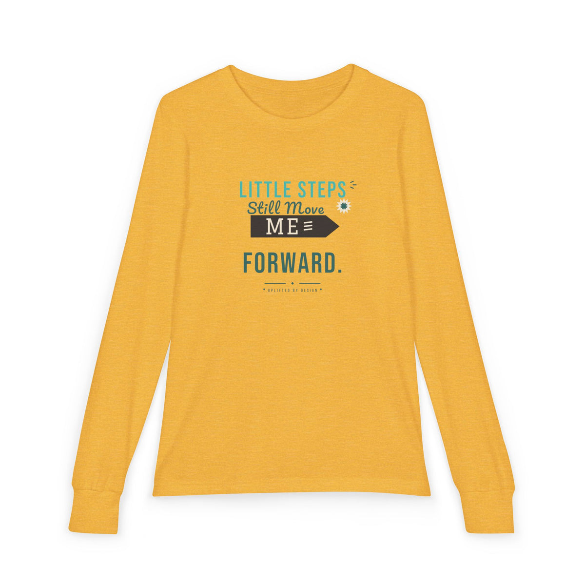 "Little Steps Still Move Me Forward" Youth Long Sleeve Tee — Hand-Lettered Lockup | Uplifted By Design™ Cerebral Palsy & Adaptive Movement Shirt
