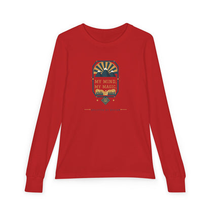 "My Mind, My Magic" Youth Long Sleeve Tee — Hand-Lettered Lockup | Uplifted By Design™ Autism Acceptance & Sensory Pride Shirt