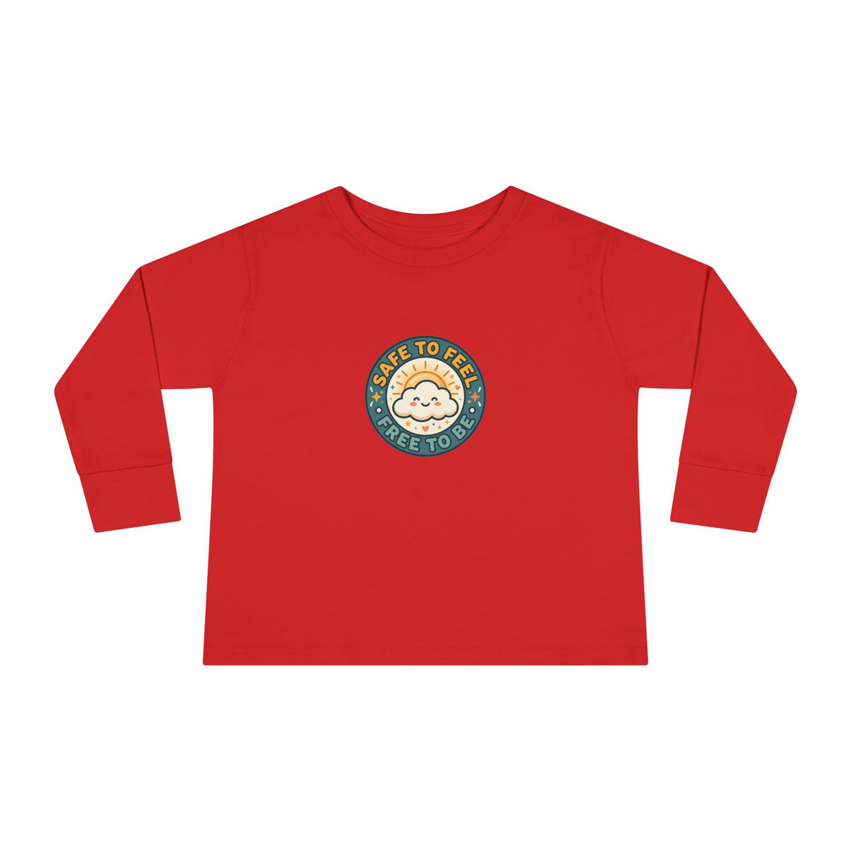 "Safe to Feel, Free to Be" Toddler Long Sleeve Tee — Cozy Cloud Emblem | Uplifted By Design™ Inspirational Kids Shirt