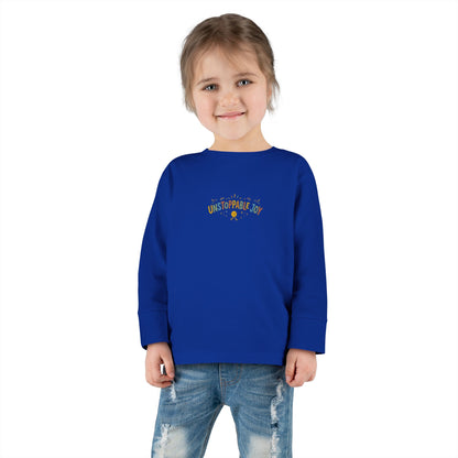 "Unstoppable Joy" Toddler Long Sleeve Tee — Sunny Doodle Lettering | Uplifted By Design™ Cerebral Palsy & Adaptive Movement Shirt