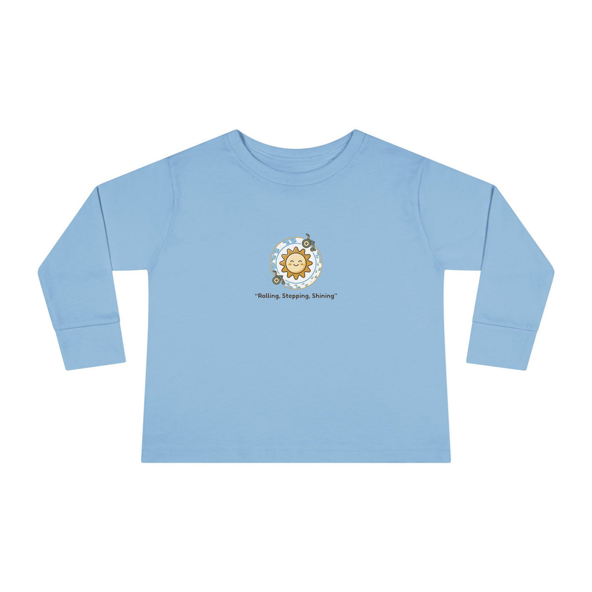 "Rolling, Stepping, Shining" Toddler Long Sleeve Tee — Adaptive Mobility Sun | Uplifted By Design™ Cerebral Palsy & Disability Pride Shirt