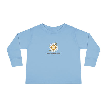 "Rolling, Stepping, Shining" Toddler Long Sleeve Tee — Adaptive Mobility Sun | Uplifted By Design™ Cerebral Palsy & Disability Pride Shirt