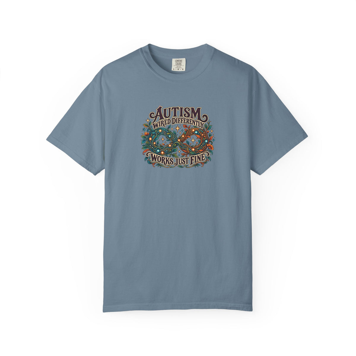 "Wired Differently Works Just Fine" Illustrated Edition Unisex T-Shirt — Botanical Circuit Infinity Graphic | Uplifted By Design™ Autism Acceptance & Neurodiversity Tee