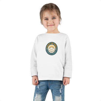 "Safe to Feel, Free to Be" Toddler Long Sleeve Tee — Cozy Cloud Emblem | Uplifted By Design™ Inspirational Kids Shirt