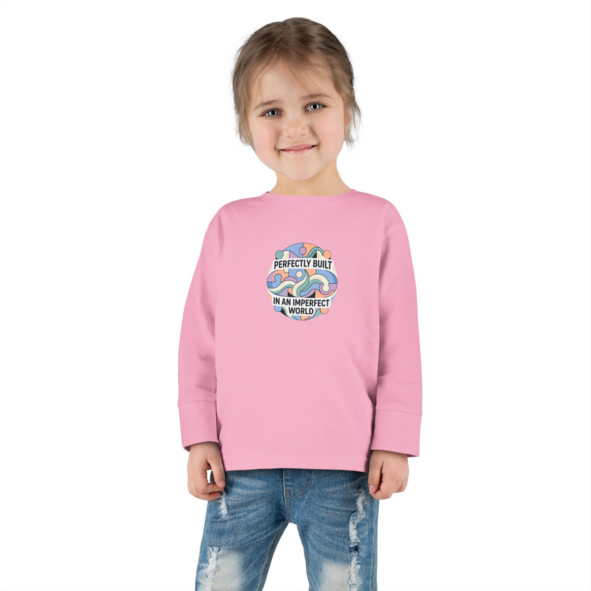 "Perfectly Built in an Imperfect World" Toddler Long Sleeve Tee — Neurodiversity Pride Shirt | Uplifted By Design™