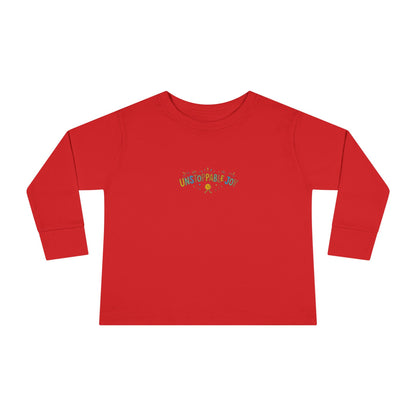 "Unstoppable Joy" Toddler Long Sleeve Tee — Sunny Doodle Lettering | Uplifted By Design™ Cerebral Palsy & Adaptive Movement Shirt