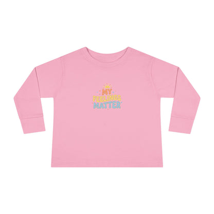 "My Feelings Matter" Toddler Long Sleeve Tee — Pastel Heart Lettering | Uplifted By Design™ Inspirational Kids Shirt