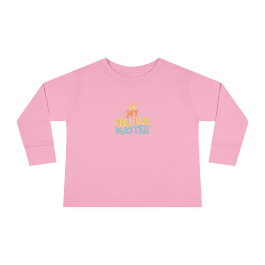 "My Feelings Matter" Toddler Long Sleeve Tee — Pastel Heart Lettering | Uplifted By Design™ Inspirational Kids Shirt