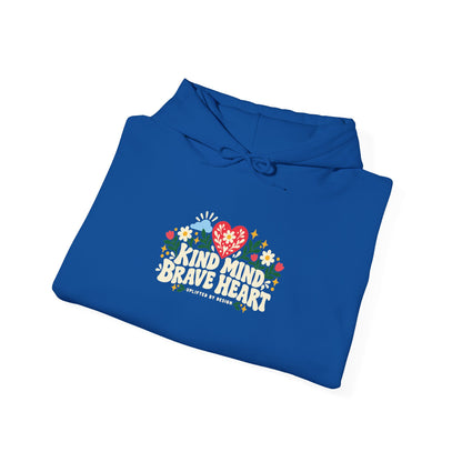 "Kind Mind, Brave Heart" Unisex Hoodie — Floral Heart Graphic | Uplifted By Design™ Mental Health & Emotional Wellbeing Hoodie