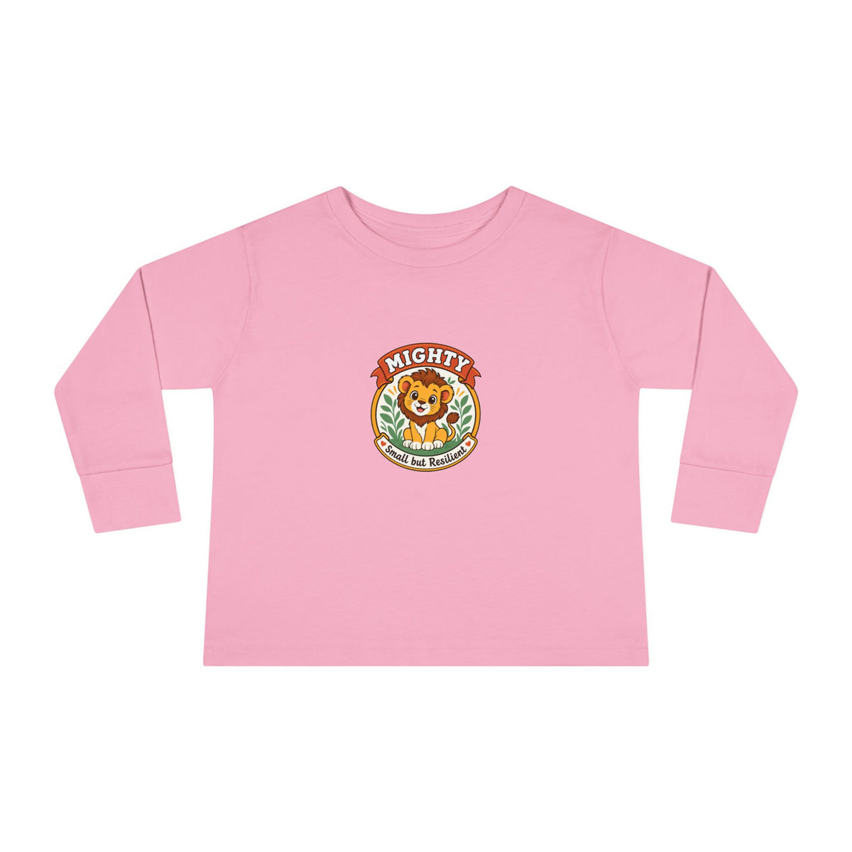 Mighty & Small but Resilient" Toddler Long Sleeve Tee — Cute Lion Design | Uplifted By Design™ Inspirational Kids Shirt