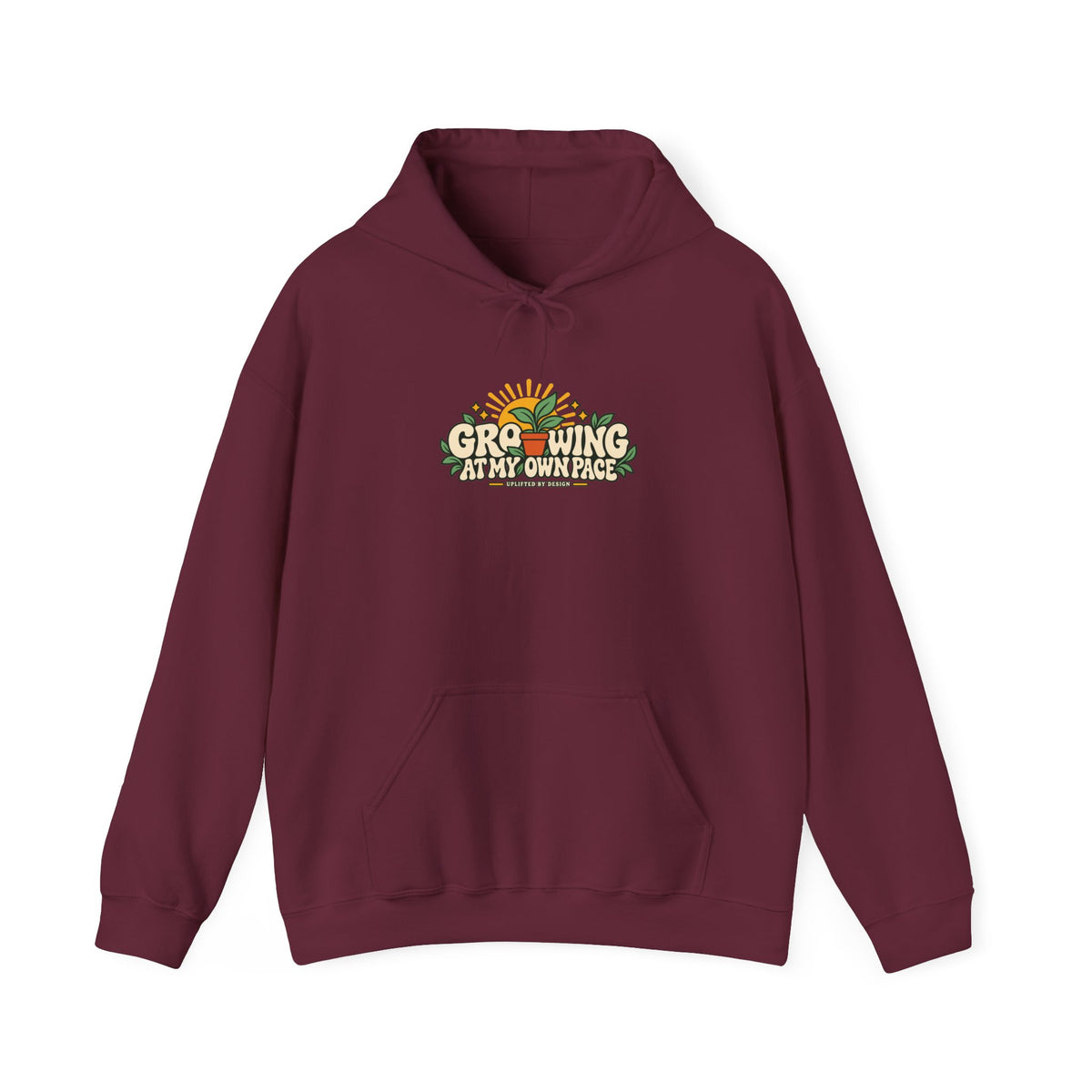 "Growing at My Own Pace" Unisex Hoodie — Botanical Growth Graphic | Uplifted By Design™ Mental Health & Emotional Wellbeing Hoodie
