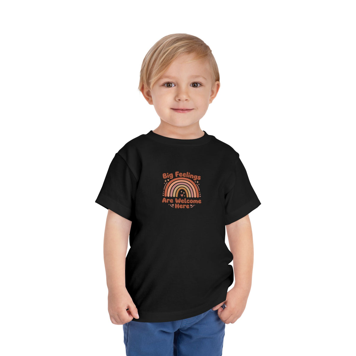 Big Feelings Are Welcome Here Toddler Shirt | Boho Rainbow Emotional Wellness Kids Tee