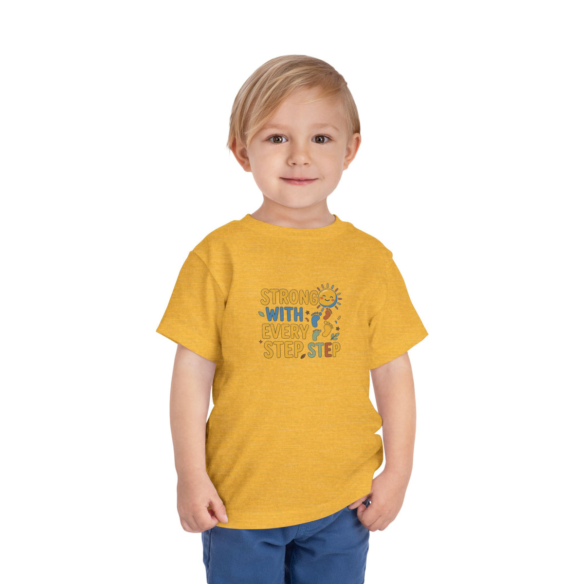 Toddler Tee — "Strong With Every Step, Step" Sunshine Design | Cerebral Palsy & Adaptive Movement Shirt