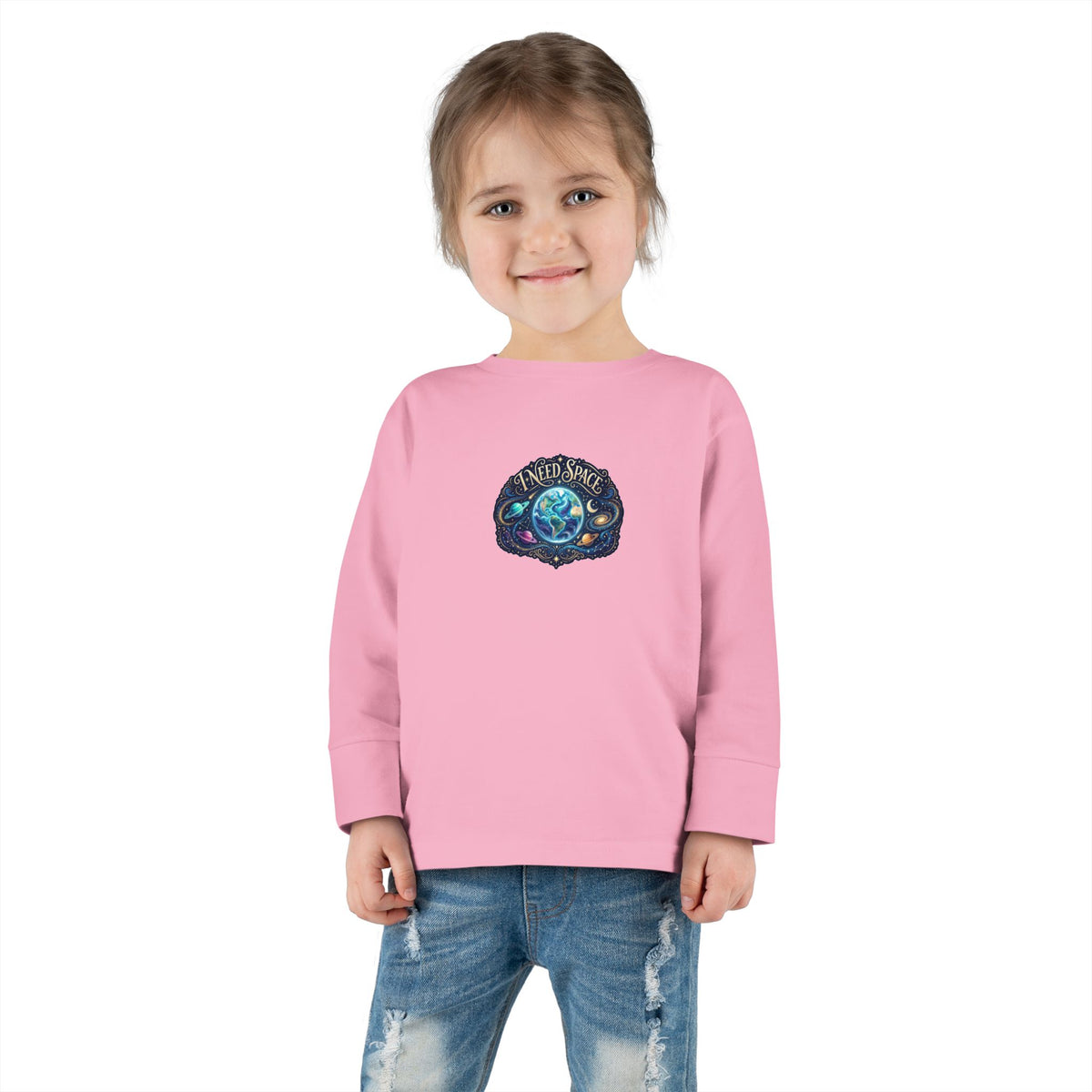 "I Need Space" Toddler Long Sleeve Tee — Cosmic Calm Planet | Uplifted By Design™ Autism Acceptance & Sensory Pride Shirt