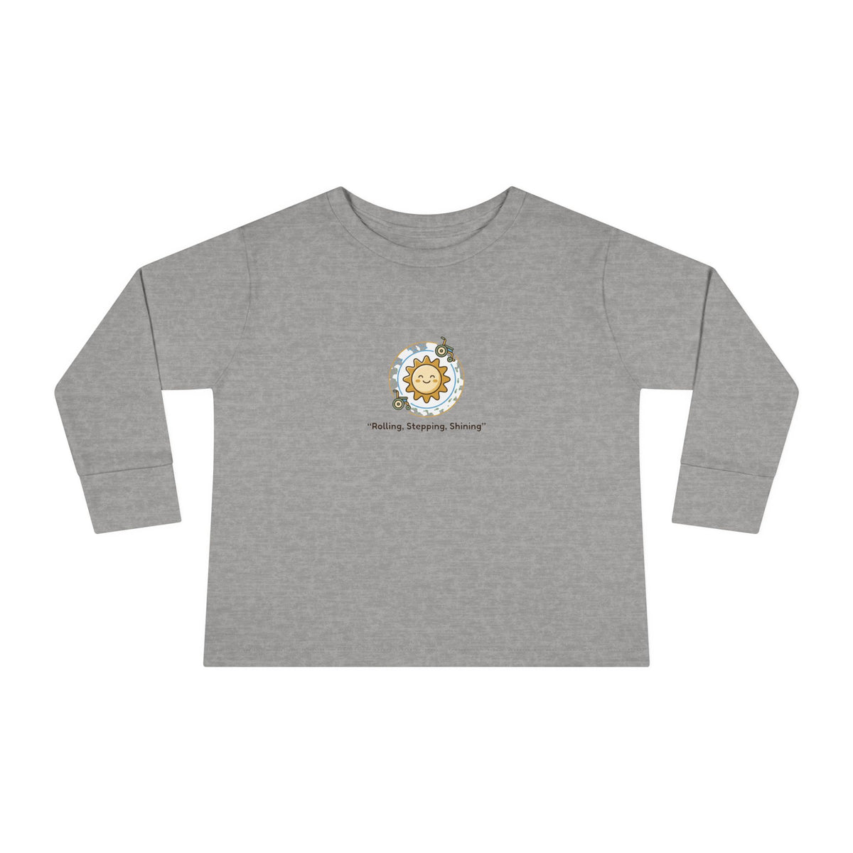 "Rolling, Stepping, Shining" Toddler Long Sleeve Tee — Adaptive Mobility Sun | Uplifted By Design™ Cerebral Palsy & Disability Pride Shirt