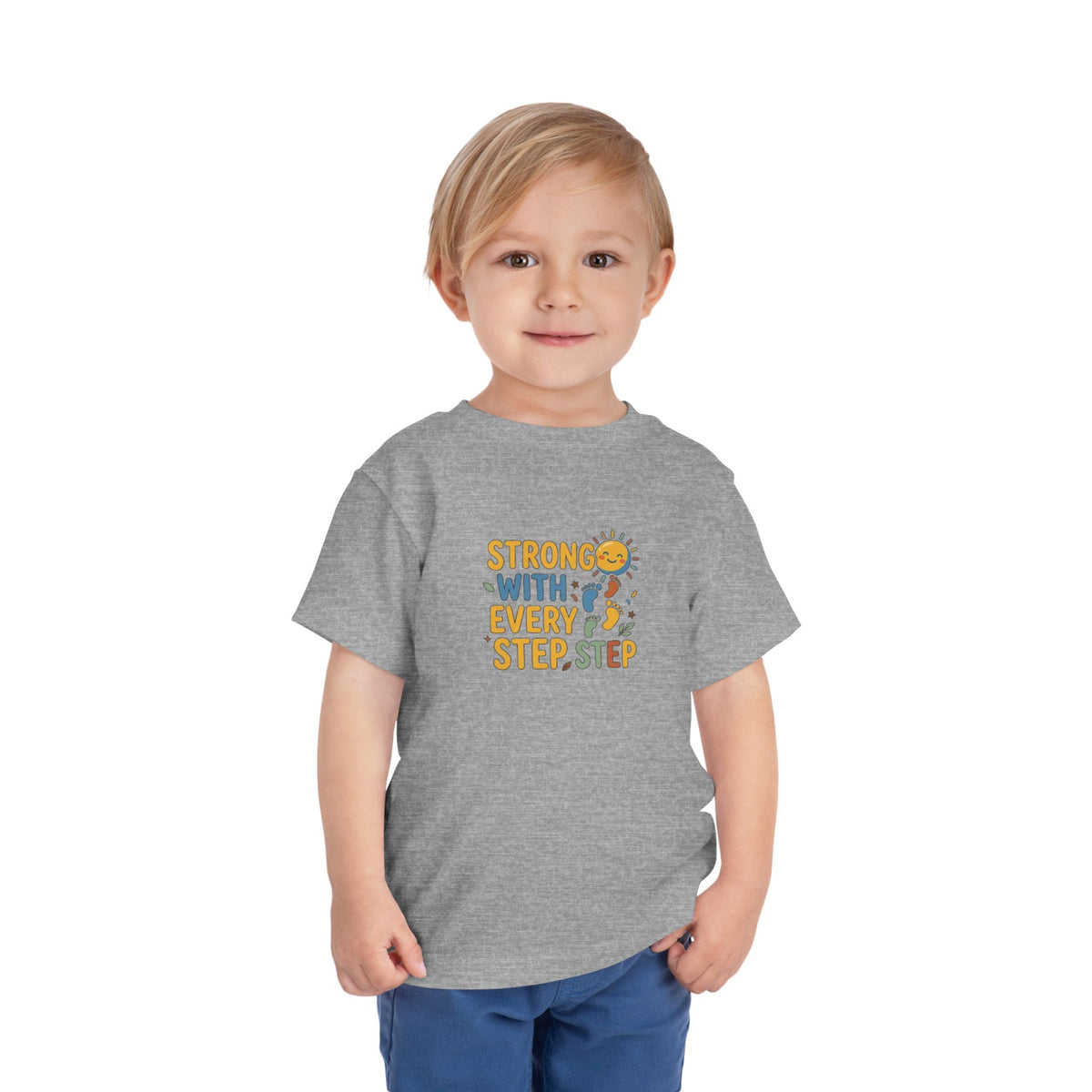 Toddler Tee — "Strong With Every Step, Step" Sunshine Design | Cerebral Palsy & Adaptive Movement Shirt