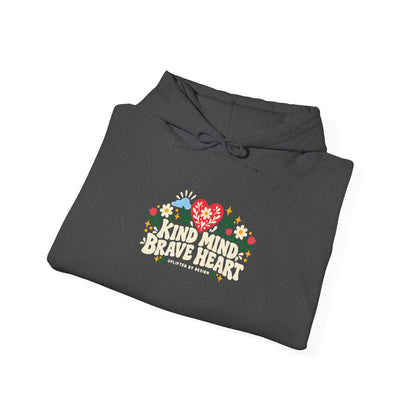 "Kind Mind, Brave Heart" Unisex Hoodie — Floral Heart Graphic | Uplifted By Design™ Mental Health & Emotional Wellbeing Hoodie