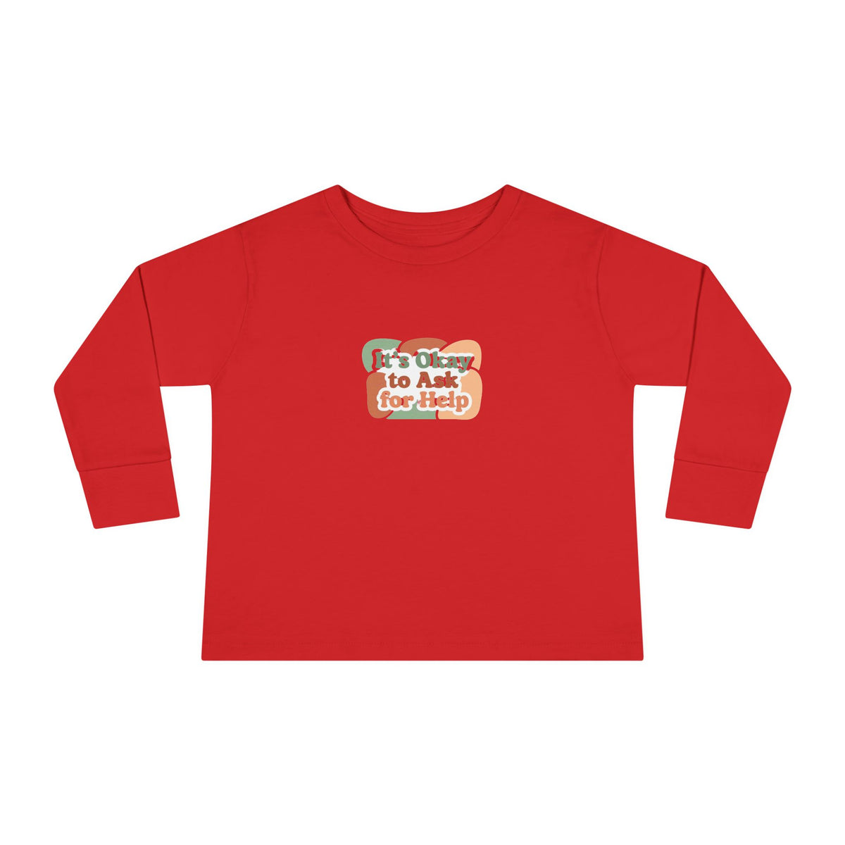 "It's Okay to Ask for Help" Toddler Long Sleeve Tee — Retro Layered Lettering | Uplifted By Design™ Inspirational Kids Shirt