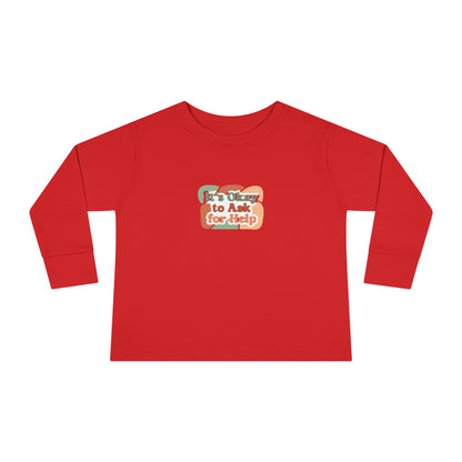 "It's Okay to Ask for Help" Toddler Long Sleeve Tee — Retro Layered Lettering | Uplifted By Design™ Inspirational Kids Shirt