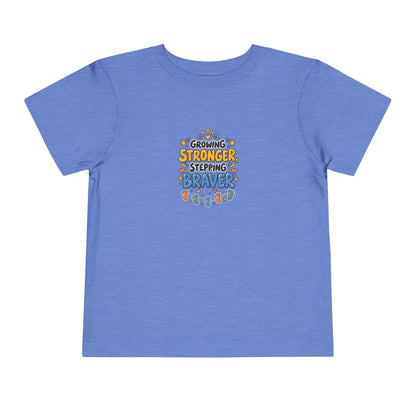 Growing Stronger Stepping Braver Toddler Tee | Uplifted By Design™ Inspirational Kids Shirt