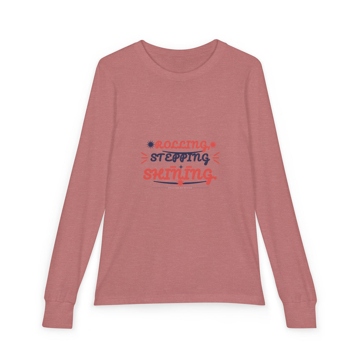 "Rolling, Stepping, Shining" Youth Long Sleeve Tee — Hand-Lettered Lockup | Uplifted By Design™ Cerebral Palsy & Disability Pride Shirt
