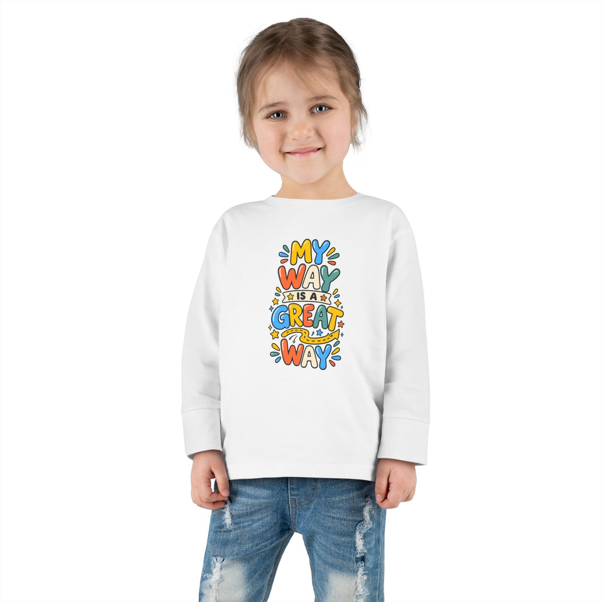 "My Way Is a Great Way" Toddler Long Sleeve Tee — Colorful Positive Quote | Uplifted By Design™ Cerebral Palsy & Disability Pride Shirt