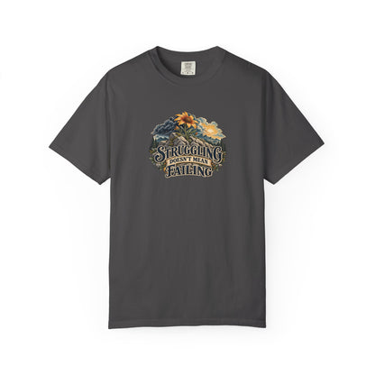 "Struggling Doesn't Mean Failing" Illustrated Edition Unisex T-Shirt — Vintage Wildflower & Clearing-Storm Illustration | Uplifted By Design™ Mental Health & Emotional Wellbeing Tee