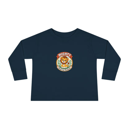 Mighty & Small but Resilient" Toddler Long Sleeve Tee — Cute Lion Design | Uplifted By Design™ Inspirational Kids Shirt
