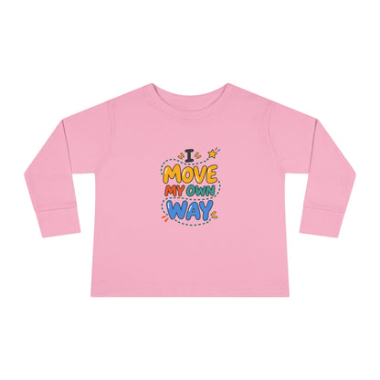 "I Move My Own Way" Toddler Long Sleeve Tee — Bold Movement Quote | Uplifted By Design™ Cerebral Palsy & Adaptive Movement Shirt