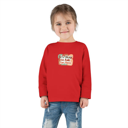 "It's Okay to Ask for Help" Toddler Long Sleeve Tee — Retro Layered Lettering | Uplifted By Design™ Inspirational Kids Shirt