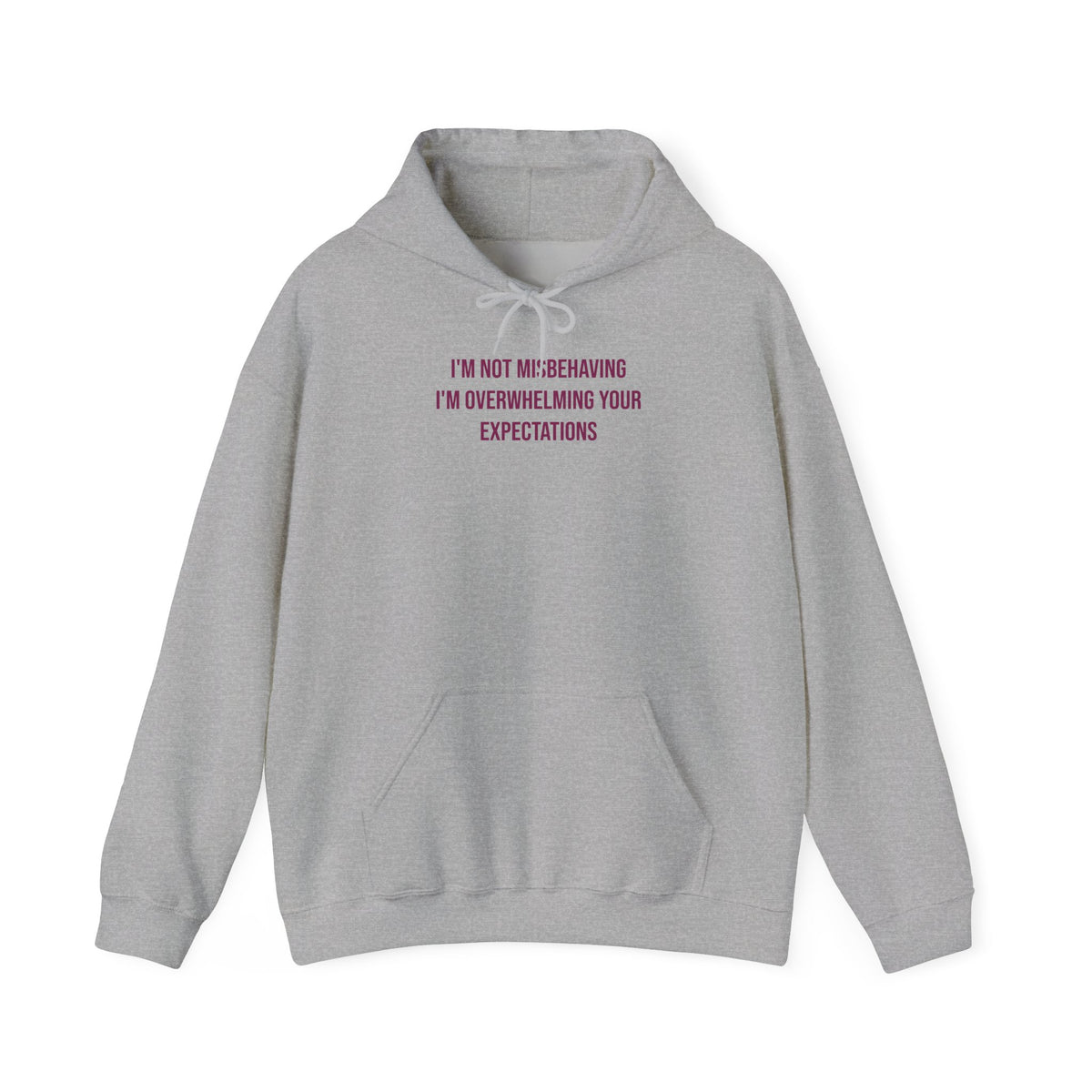 "I’m Not Misbehaving, I’m Overwhelming Your Expectations" Unisex Hoodie — Stacked Plum Lettering | Uplifted By Design™ Autism Acceptance & Sensory Pride Hoodie